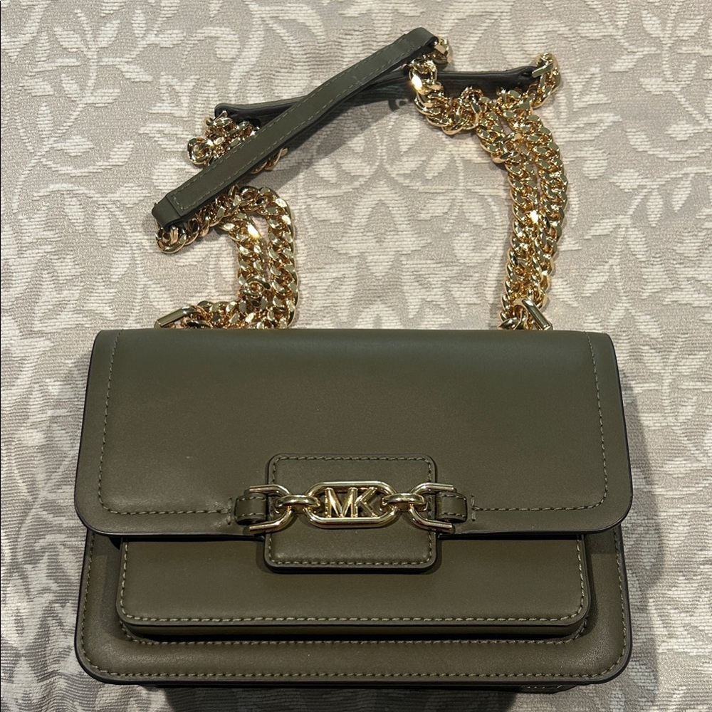 Michael Kors Dark Green shoulder Bag with Gold Chain